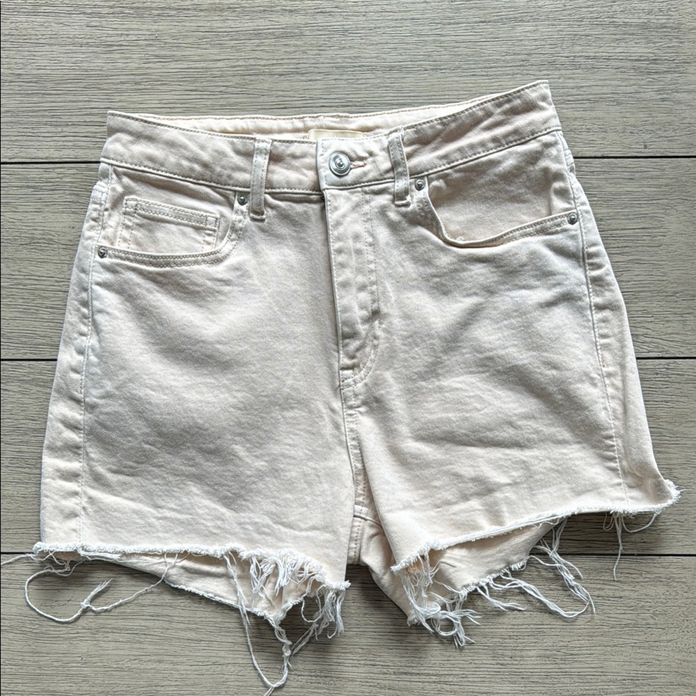 H&M Cream Jean Shorts Frayed Hem Casual